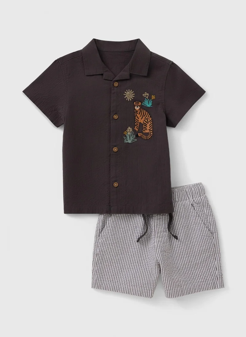 Matalan Boys Brown Tiger Stripe Shirt & Short Set